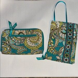 Vera Bradley Blue and Yellow Wallet and book cover with Intricate Patterns